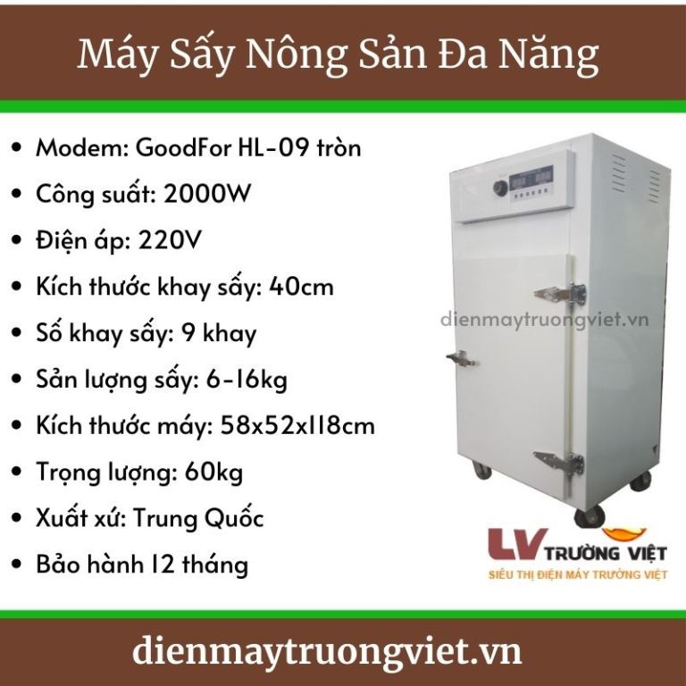 Thông số kỹ thuật máy sấy khô nông sản