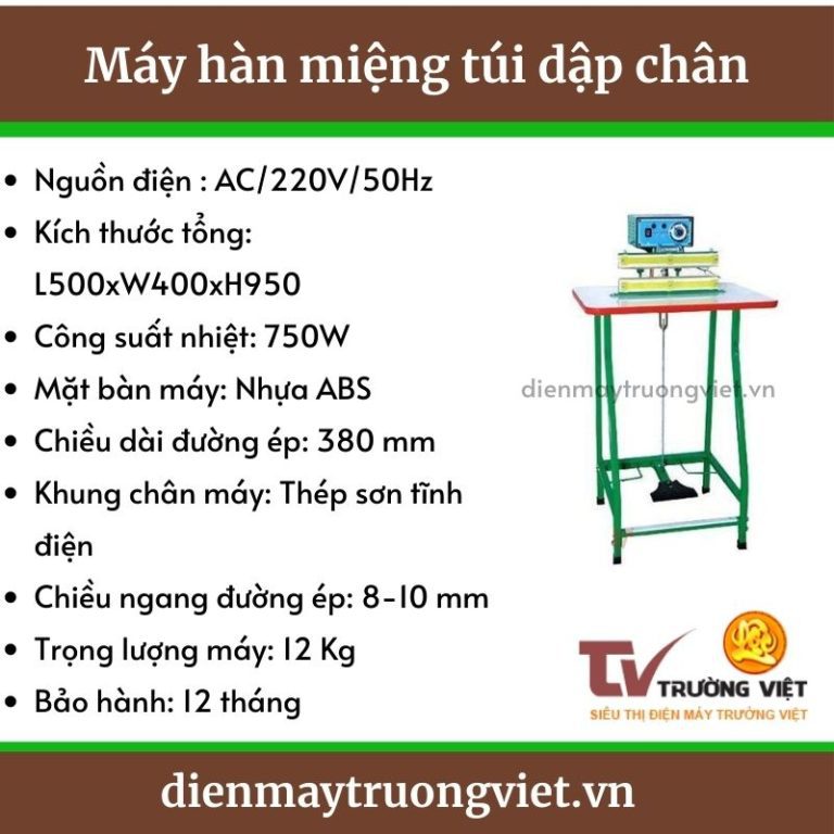 Thông số kỹ thuật máy hàn miệng túi dập chân