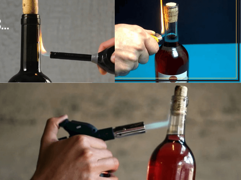 Mở nút chai rượu vang bằng lửa 